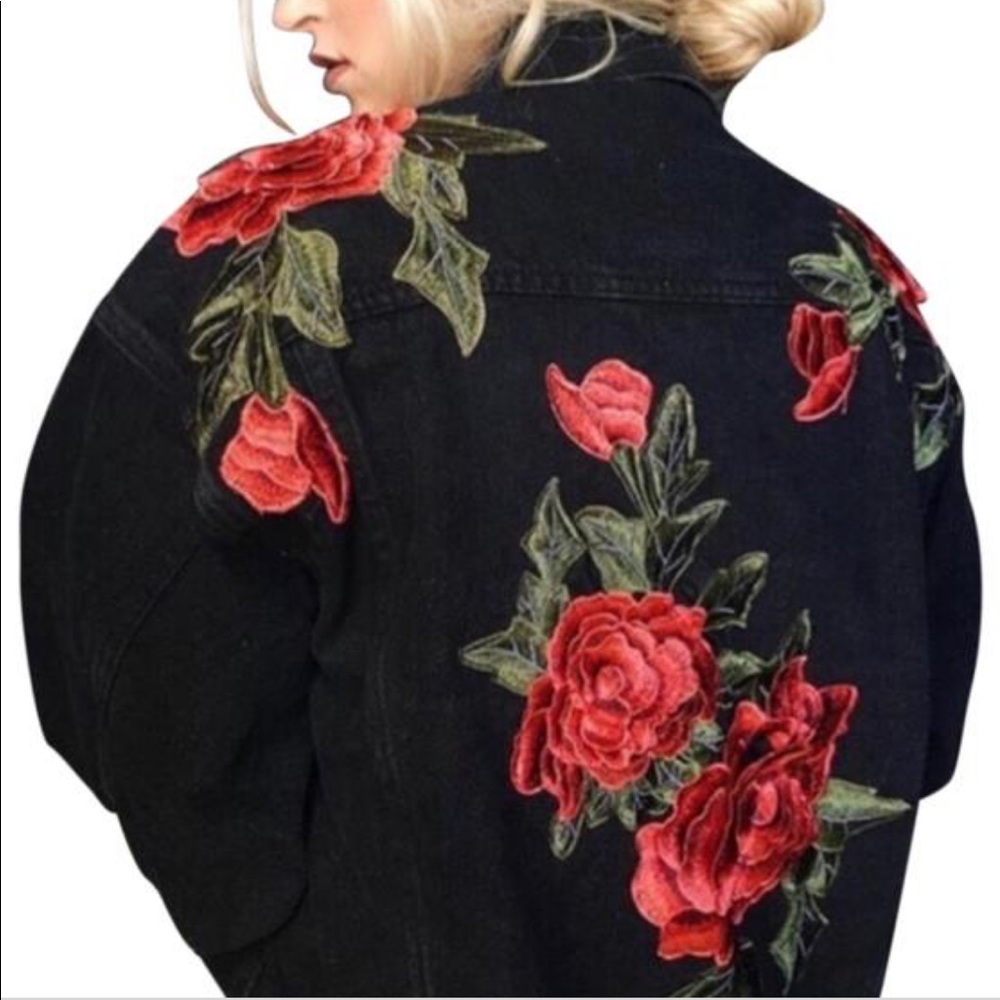 carmar rose embroidered denim jacket, small